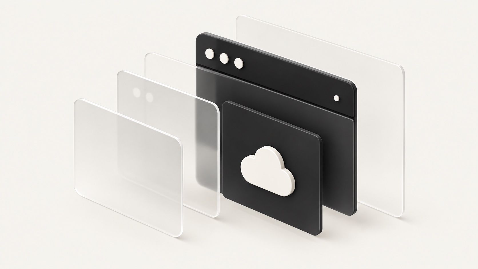 Gestaffelte Anwendungsfenster aus Glas mit Cloud-Symbol